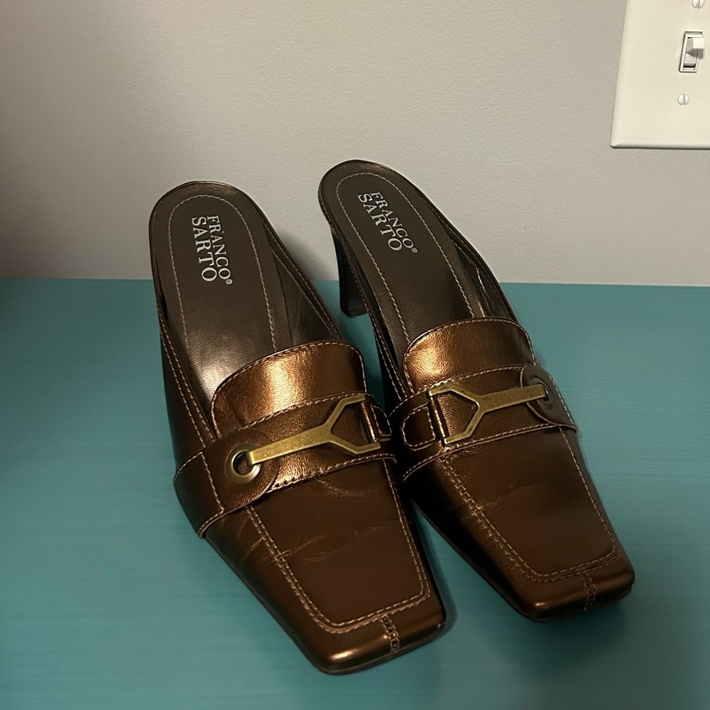 Franco Sarto Vintage Metallic Bronze Gold Leather 3 in Kitten Heel Women’s 7.5